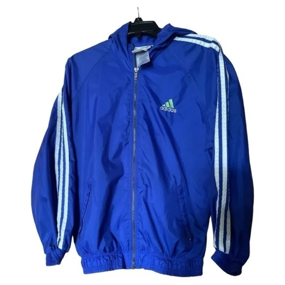 Adidas Men’s‎ Spell Out Windbreaker Jacket Three Stripe Vintage 90s Large Blue